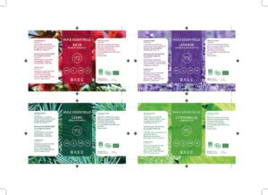 Page de 4 étiquettes pour les huiles essentielles BASE