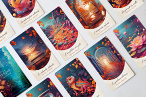 Simulation cartes oracles saison automne illustrations avec IA générative